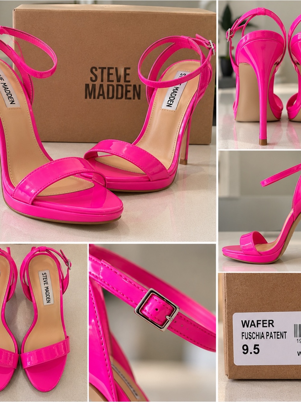Steve Madden Wafer Fuchsia Patent Strappy Stiletto Heels Size 9.5 NIB